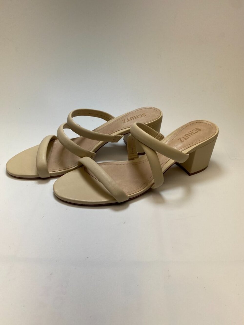 Schutz Womens Olly Ivory Leather Block Heel Sandal Sz 11B
